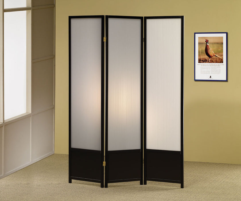 Calix 3-panel Folding Floor Screen Translucent and Black