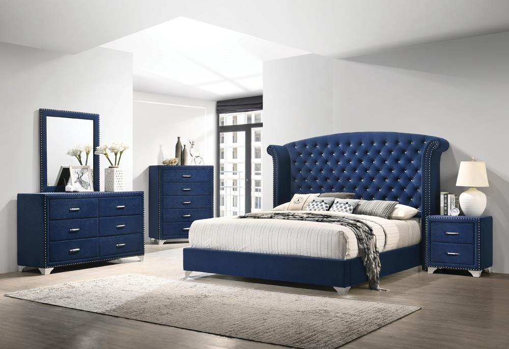 Melody Queen Wingback Upholstered Bed Pacific Blue