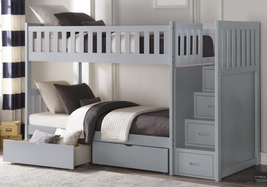 Orion Bunk Bed w/ Reversible Step Storage and Storage Boxes in Gray B2063SB-1*T