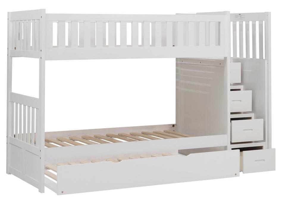 Galen Bunk Bed w/ Reversible Step Storage and Twin Trundle in White B2053SBW-1*R