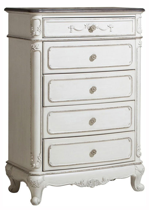 Homelegance Cinderella 5 Drawer Chest in Antique White with Grey Rub-Through 1386NW-9