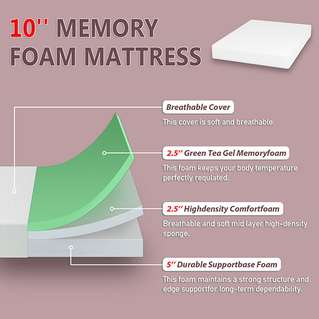 Forsythia 10" Queen Green Tea Gel Memory Foam