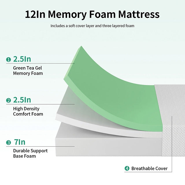 Forsythia 12" Queen Green Tea Gel Memory Foam