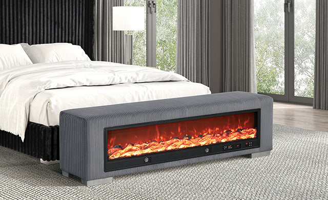 Elnath Bench w/ Visual Wood Log Fireplace Gray