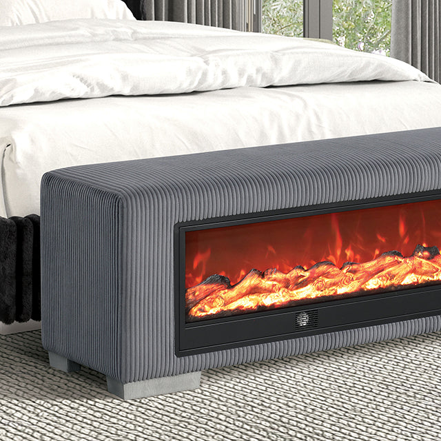 Elnath Bench w/ Visual Wood Log Fireplace Gray
