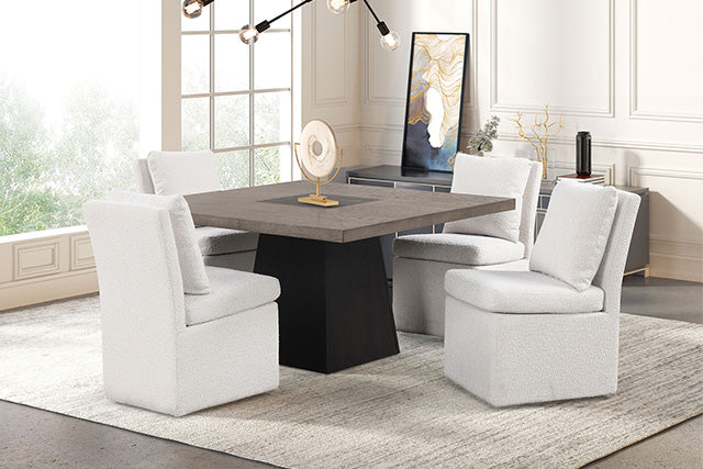 Broager 5 Pc Dining Table Set (White Swivel Chairs)